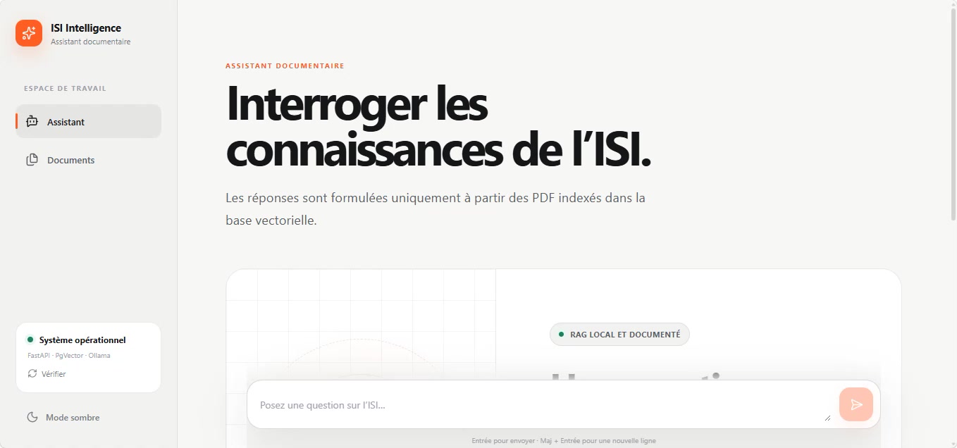 Interface du chatbot documentaire ISI Intelligence