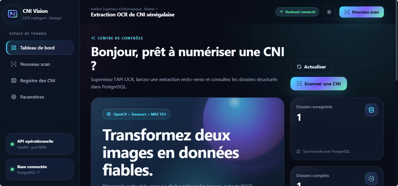 Interface du projet CNI Vision pour extraction OCR