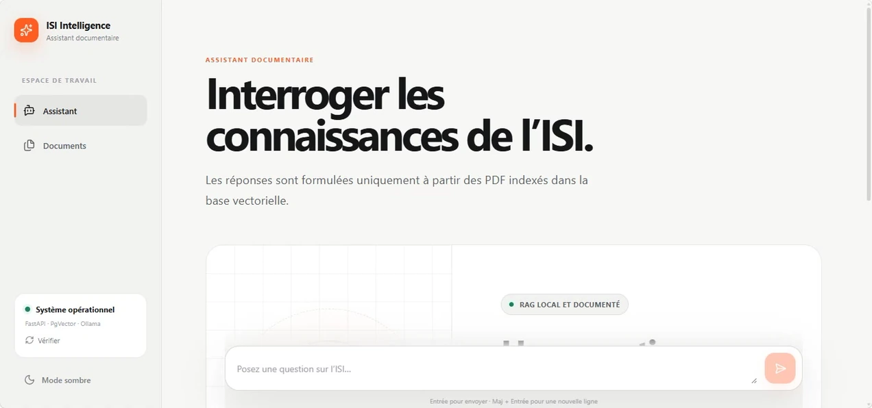 Interface du chatbot documentaire ISI Intelligence